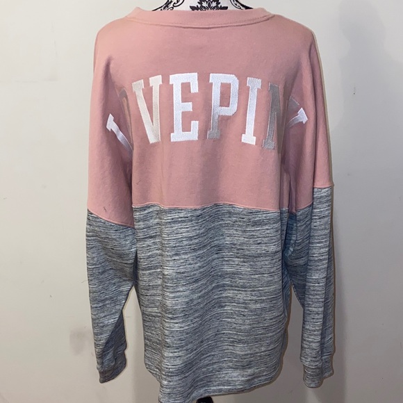 NWT!! PINK Victoria's Secret Pink & Gray Color-Block Sweatshirt Pullover Size XL - Picture 7 of 15